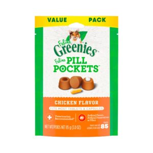 FELINE GREENIES PILL POCKETS for Cats Natural Soft Cat Treats, Chicken Flavor, 3 oz. Pack (85 Treats)